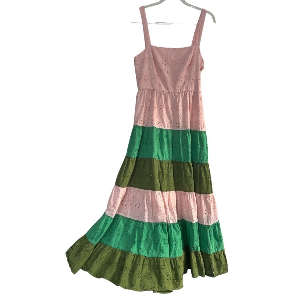 Slate & Willow Tiered Colorblock Pink and Green Eyelet Dress in size 8​​…​​​ - Picture 6 of 7